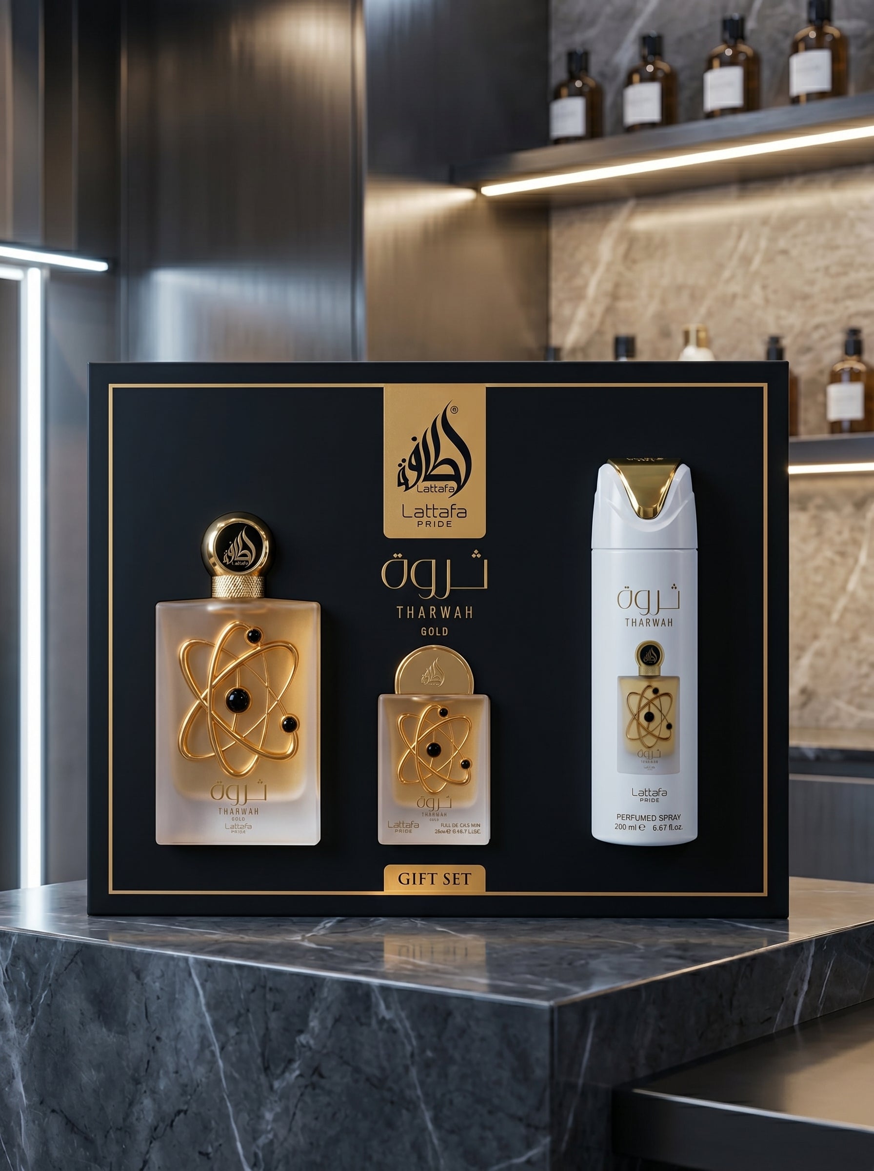 3pc Giftset Tharwah Gold by Lattafa Pride